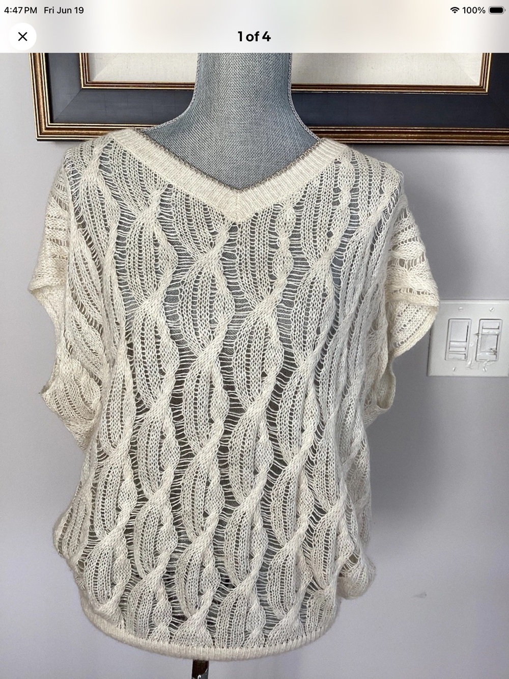 Brunello Cucinelli Open-knit Cable Linen Blend Sweater Top Ivory Sz M new - Picture 3 of 6
